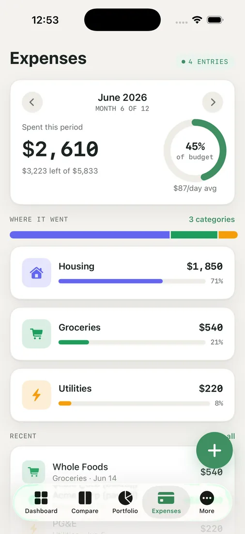 RetireOdds — expenses view.